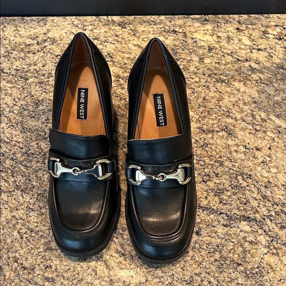 Nine West Black Loafers with Gold Horsebit